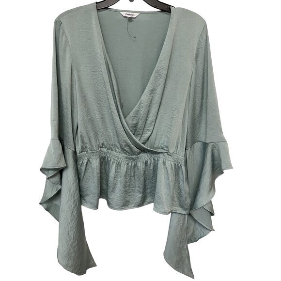 Express Sage Green Wrap Blouse - Picture 1 of 6
